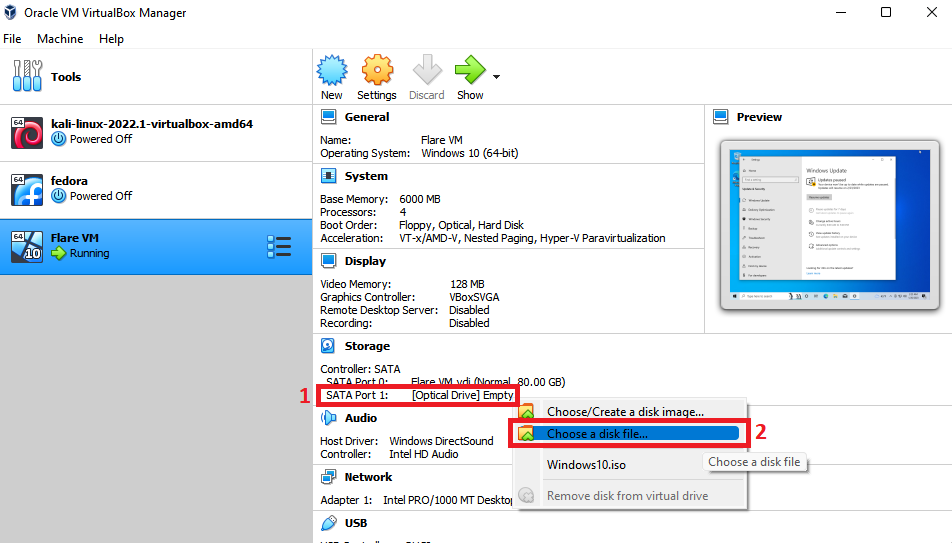 selecting disk file on virtualbox