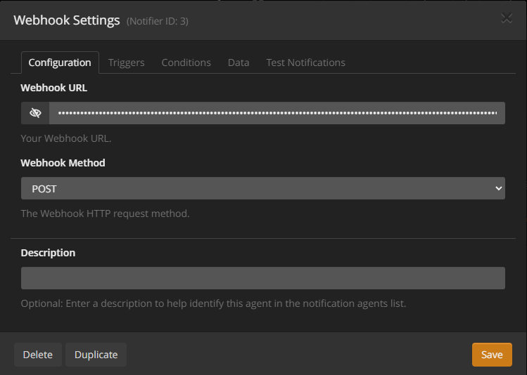 screenshot of how you should be setting up your configuration tab for
webhooks in tautulli