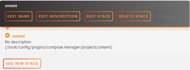 Docker compose manager, stack settings options